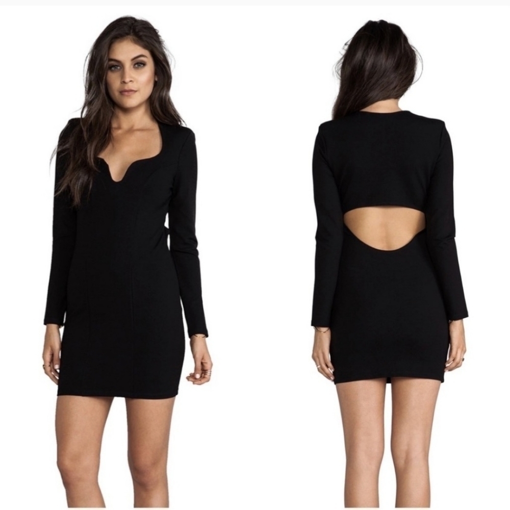 LOVERS + Friends Black Open Back Long Sleeve Mini Cocktail Dress Size Small